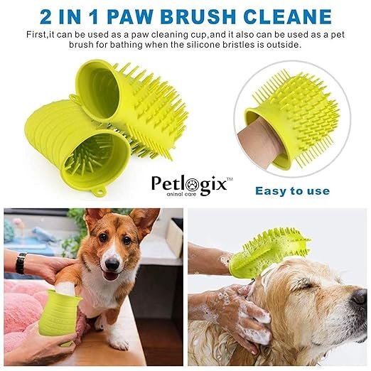 Petlogix 2-in-1 Portable Dog Paw Cleaner Cup Pet Foot Washer Scrubber with Silicone Massage Bristles Cleaning Brush for Pet Grooming (Small)
