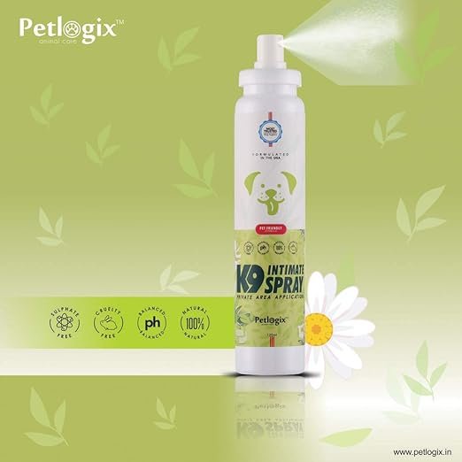 Petlogix Natural K9 Intimate Spray with Aloe Vera & Chamomile for Dogs Cats Anti Bacterial & Fungal for Private Area Application, 120ml