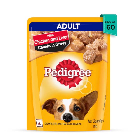 Pedigree Chicken & Liver Chunks in Gravy Wet Dog Food - All Breed Adult-70gx60