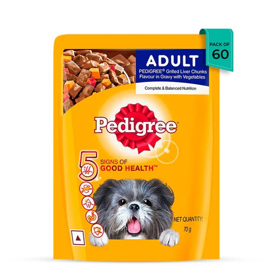 Pedigree Adult grilled Liver Chunks In Gravy With Vegetables - Wet Dog Food - 70g